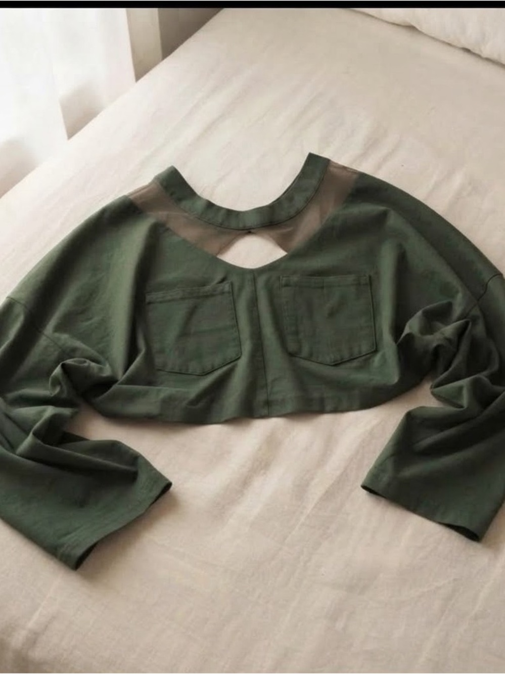 2207 By TBally Olive Avant-Garde Cropped Jacket Mesh Cutout Statement Piece